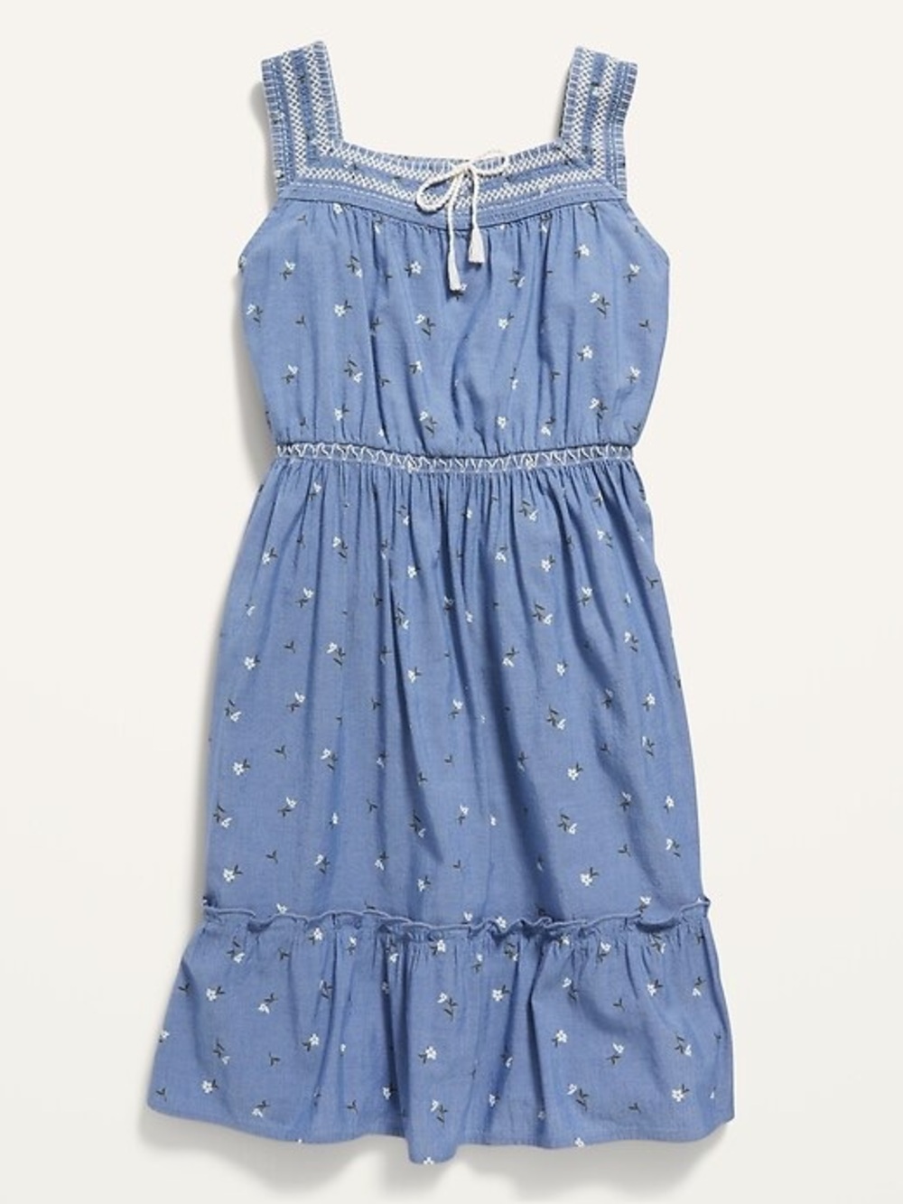 Old Navy Girl blue boho Tier chambray Sleeveless Printed Cinched waist XL 14-16